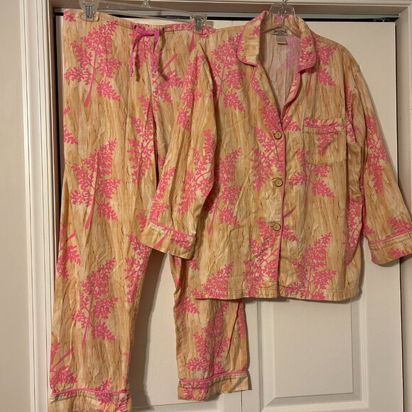 BEDHEAD Sz M Multi-Color Wood With Pink Coral Pattern Pajamas Set - Picture 2 of 9